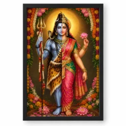 Ardhanarishvara Grand Festival Flower Decoration Photo Frame — black frame clean