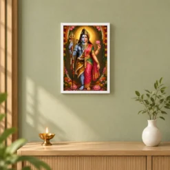 Ardhanarishvara Grand Festival Flower Decoration Photo Frame — white frame distant wall