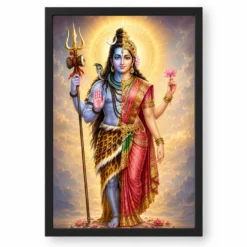 Ardhanarishvara Peaceful Home Mandir Composition Photo Frame — black frame clean