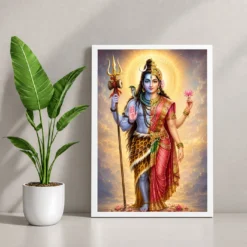 Ardhanarishvara Peaceful Home Mandir Composition Photo Frame — white frame console