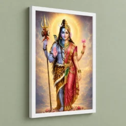 Ardhanarishvara Peaceful Home Mandir Composition Photo Frame — white frame angled wall