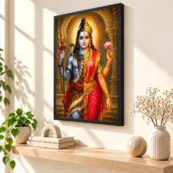 Ardhanarishvara Heritage Temple Architecture Backdrop Photo Frame — black frame console