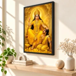 Baglamukhi Devi Ornate Golden Temple Darshan Photo Frame — black frame console