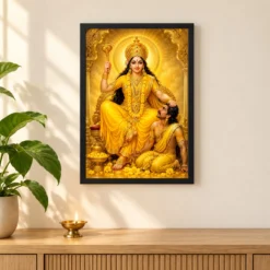 Baglamukhi Devi Ornate Golden Temple Darshan Photo Frame — black frame pooja shelf