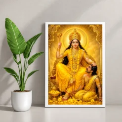 Baglamukhi Devi Ornate Golden Temple Darshan Photo Frame — white frame console