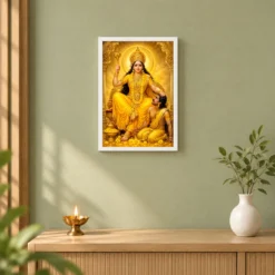 Baglamukhi Devi Ornate Golden Temple Darshan Photo Frame — white frame distant wall