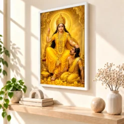 Baglamukhi Devi Ornate Golden Temple Darshan Photo Frame — white frame warm console