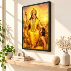 Baglamukhi Devi Serene Sunrise Blessing Photo Frame — black frame console
