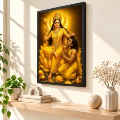 Baglamukhi Devi Lotus And Diya Radiance Photo Frame — black frame console