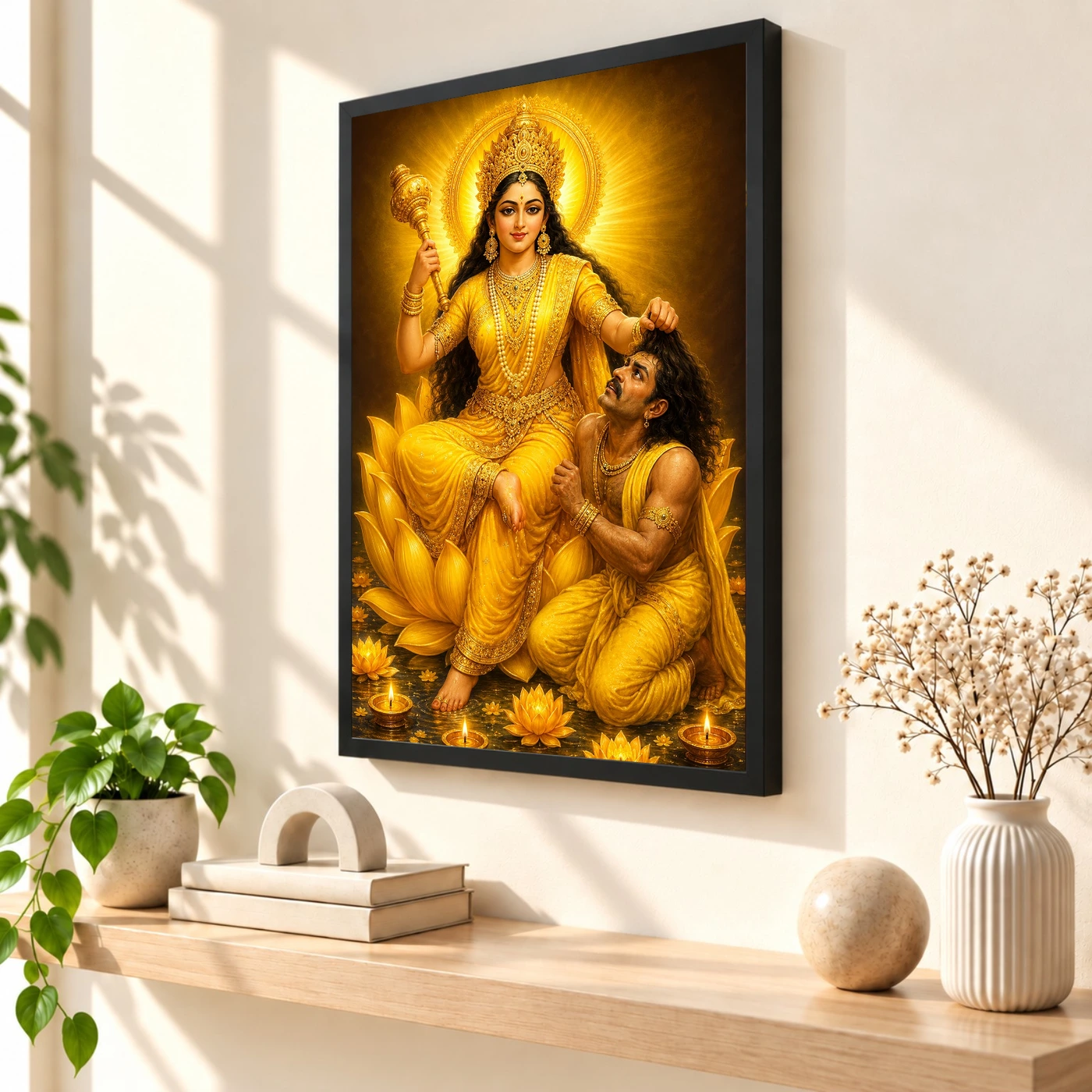 Baglamukhi Devi Lotus And Diya Radiance Photo Frame 2 Baglamukhi Devi Lotus And Diya Radiance Photo Frame — black frame console