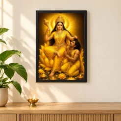 Baglamukhi Devi Lotus And Diya Radiance Photo Frame 11 Baglamukhi Devi Lotus And Diya Radiance Photo Frame — black frame pooja shelf