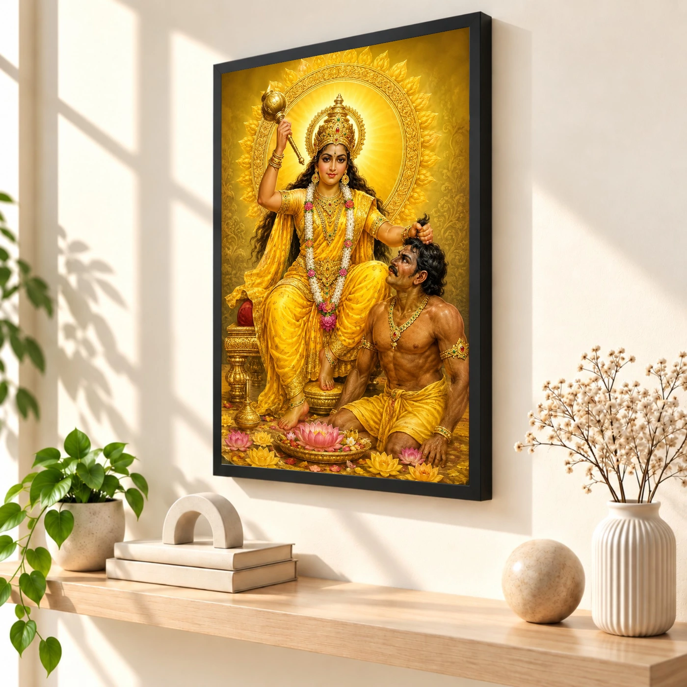 Baglamukhi Devi Traditional Indian Miniature-Inspired Devotional Art Photo Frame 2 Baglamukhi Devi Traditional Indian Miniature-Inspired Devotional Art Photo Frame — black frame console