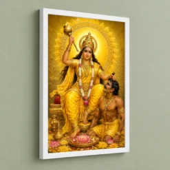 Baglamukhi Devi Traditional Indian Miniature-Inspired Devotional Art Photo Frame 13 Baglamukhi Devi Traditional Indian Miniature-Inspired Devotional Art Photo Frame — white frame angled wall