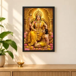 Baglamukhi Devi Heritage Temple Architecture Backdrop Photo Frame — black frame pooja shelf