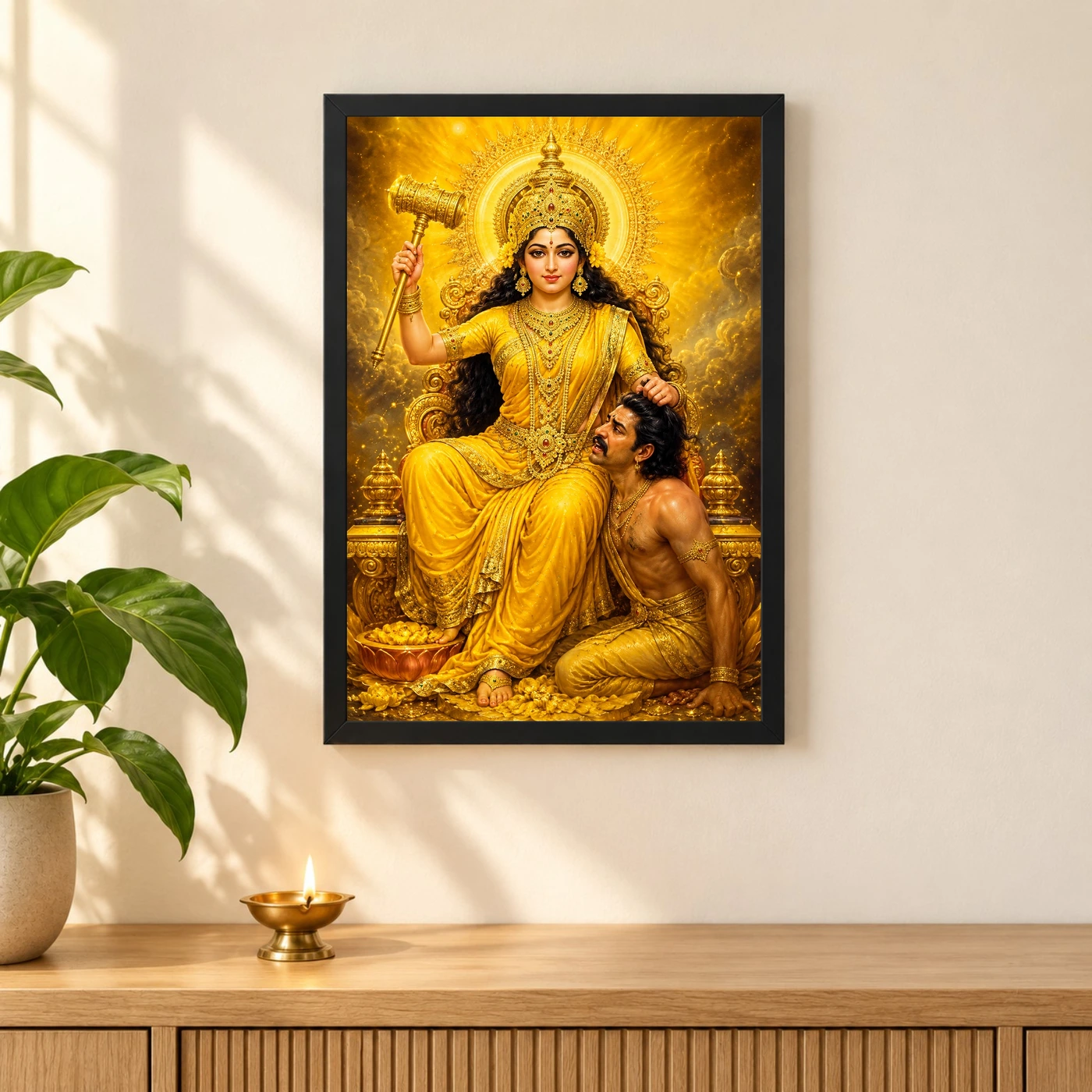 Baglamukhi Devi Vivid Premium Spiritual Poster Art Photo Frame 3 Baglamukhi Devi Vivid Premium Spiritual Poster Art Photo Frame — black frame pooja shelf