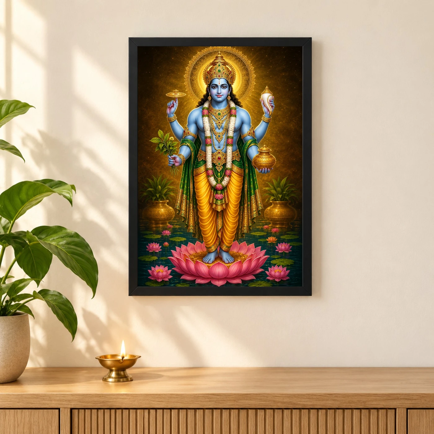 Dhanvantari Royal Jewel-Toned Portrait Photo Frame 3 Dhanvantari Royal Jewel-Toned Portrait Photo Frame — black frame pooja shelf