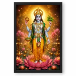 Dhanvantari Lotus And Diya Radiance Photo Frame — black frame clean