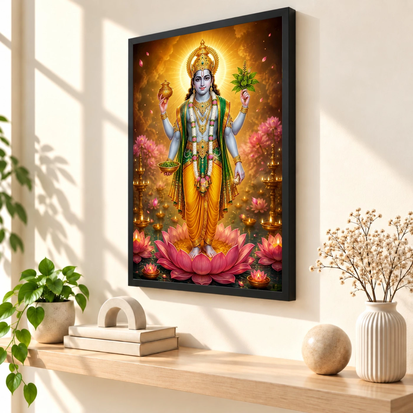 Dhanvantari Lotus And Diya Radiance Photo Frame 2 Dhanvantari Lotus And Diya Radiance Photo Frame — black frame console