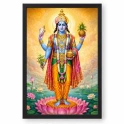 Dhanvantari Traditional Indian Miniature-Inspired Devotional Art Photo Frame — black frame clean