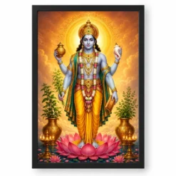 Dhanvantari Peaceful Home Mandir Composition Photo Frame — black frame clean
