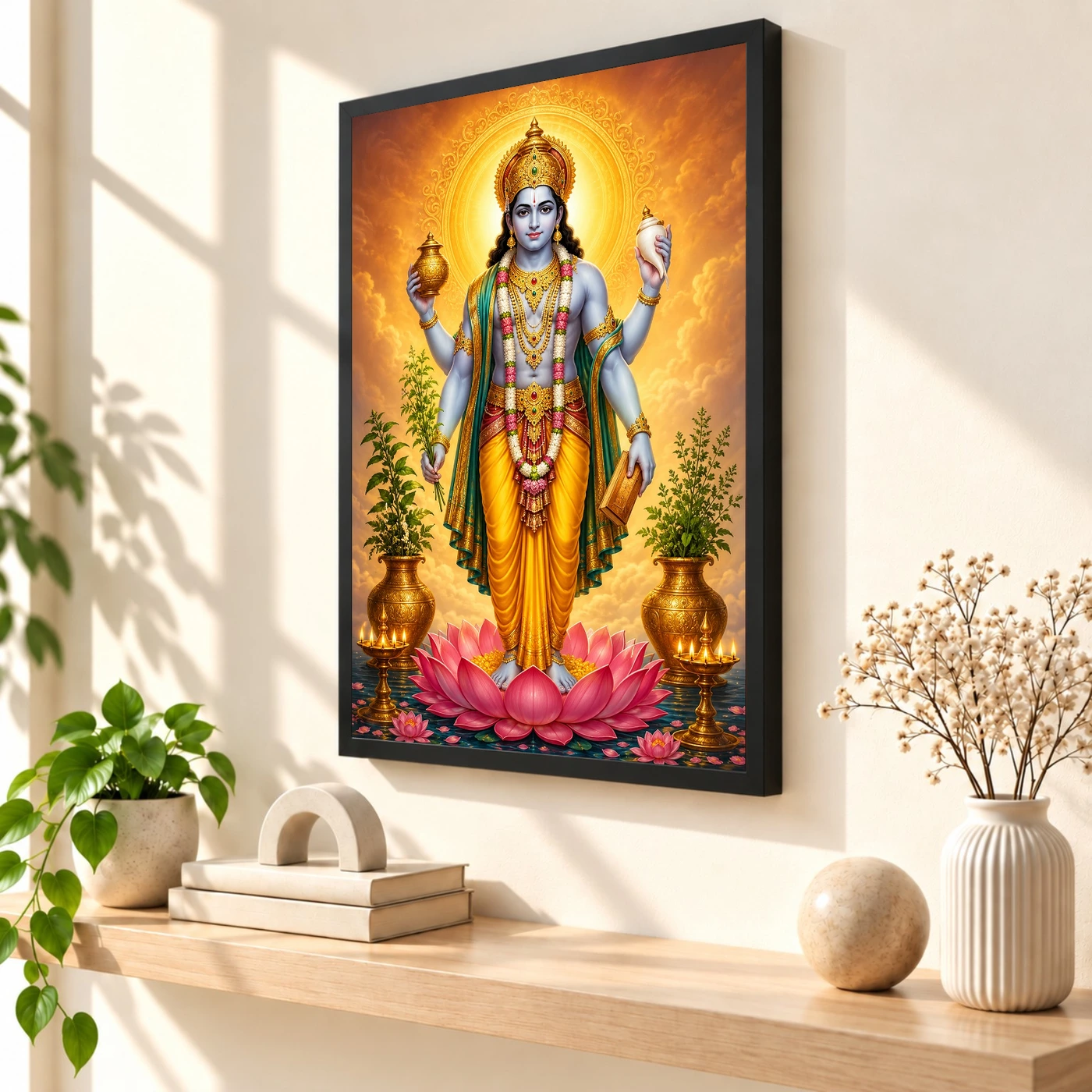 Dhanvantari Peaceful Home Mandir Composition Photo Frame 2 Dhanvantari Peaceful Home Mandir Composition Photo Frame — black frame console