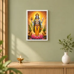 Dhanvantari Peaceful Home Mandir Composition Photo Frame 14 Dhanvantari Peaceful Home Mandir Composition Photo Frame — white frame distant wall