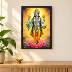 Dhanvantari Vivid Premium Spiritual Poster Art Photo Frame — black frame pooja shelf
