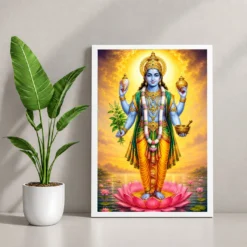 Dhanvantari Vivid Premium Spiritual Poster Art Photo Frame — white frame console