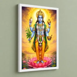 Dhanvantari Vivid Premium Spiritual Poster Art Photo Frame — white frame angled wall