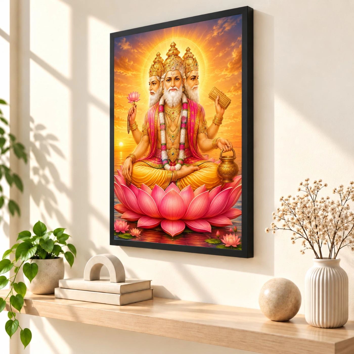 Brahma Dev Serene Sunrise Blessing Photo Frame 2 Brahma Dev Serene Sunrise Blessing Photo Frame — black frame console