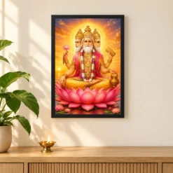Brahma Dev Serene Sunrise Blessing Photo Frame 11 Brahma Dev Serene Sunrise Blessing Photo Frame — black frame pooja shelf