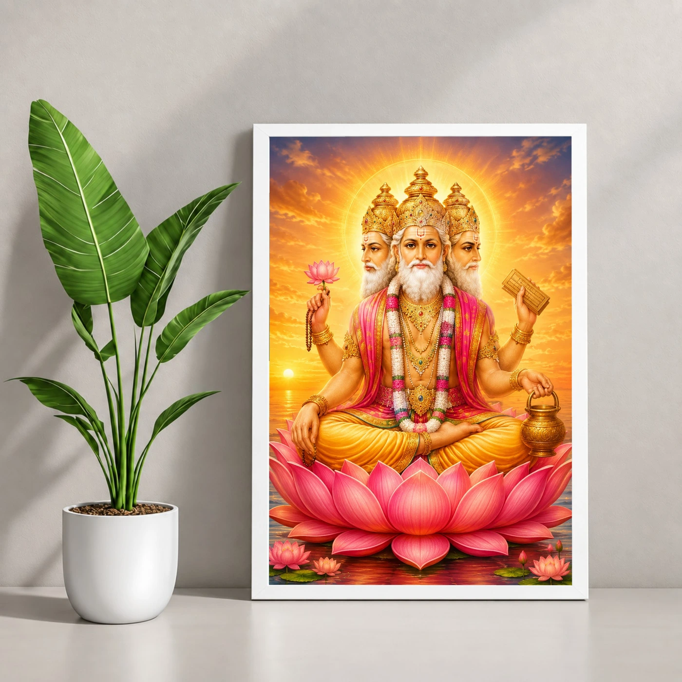 Brahma Dev Serene Sunrise Blessing Photo Frame 4 Brahma Dev Serene Sunrise Blessing Photo Frame — white frame console