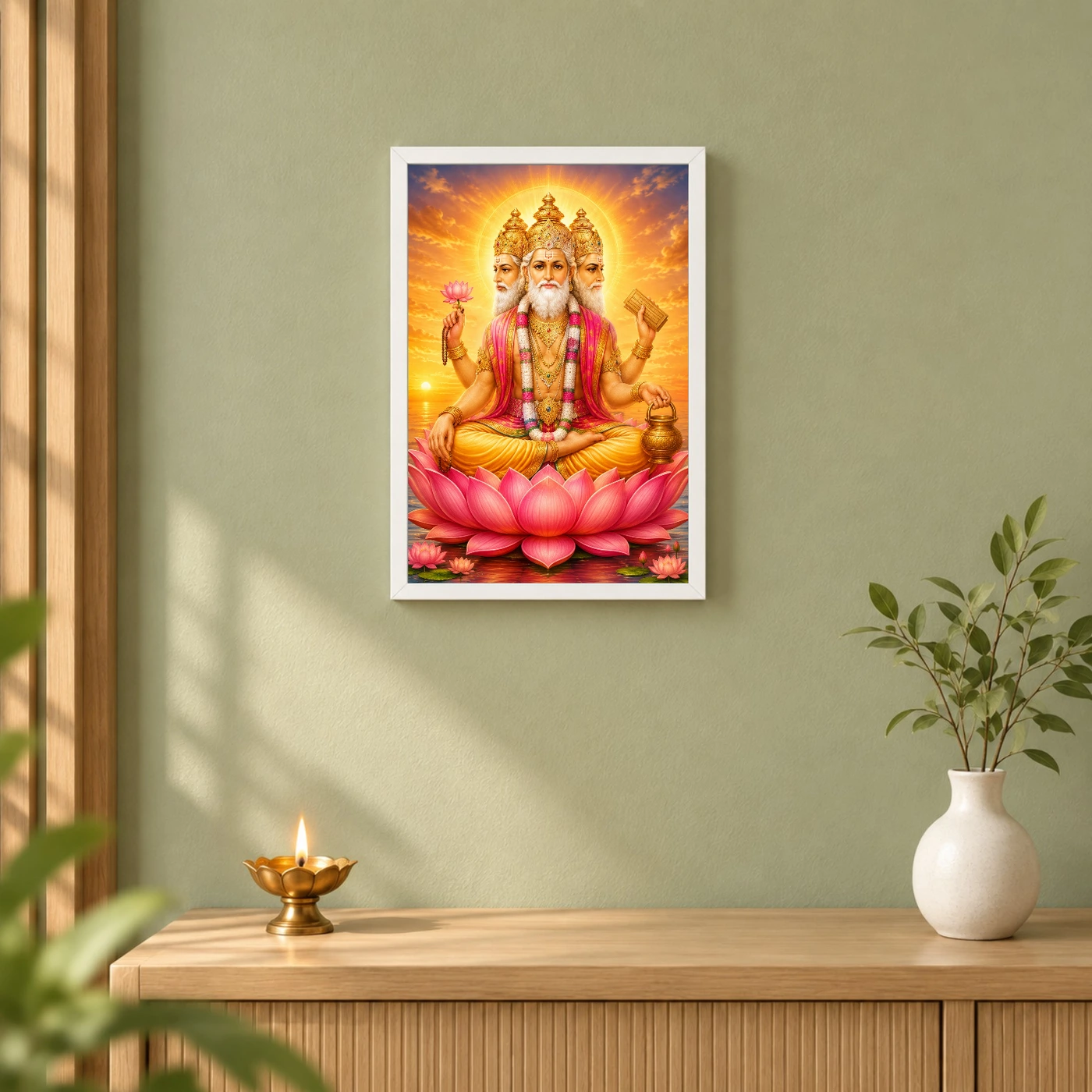 Brahma Dev Serene Sunrise Blessing Photo Frame 6 Brahma Dev Serene Sunrise Blessing Photo Frame — white frame distant wall