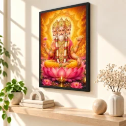 Brahma Dev Lotus And Diya Radiance Photo Frame — black frame console