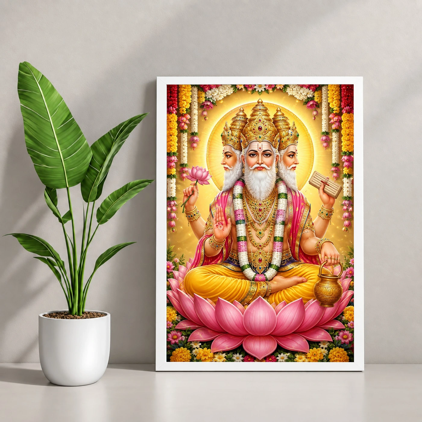 Brahma Dev Grand Festival Flower Decoration Photo Frame 4 Brahma Dev Grand Festival Flower Decoration Photo Frame — white frame console