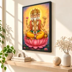 Brahma Dev Peaceful Home Mandir Composition Photo Frame — black frame console