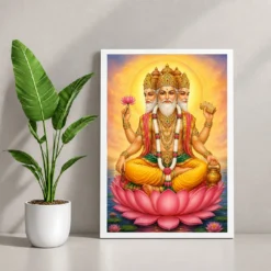 Brahma Dev Peaceful Home Mandir Composition Photo Frame — white frame console