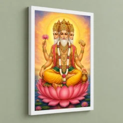 Brahma Dev Peaceful Home Mandir Composition Photo Frame — white frame angled wall