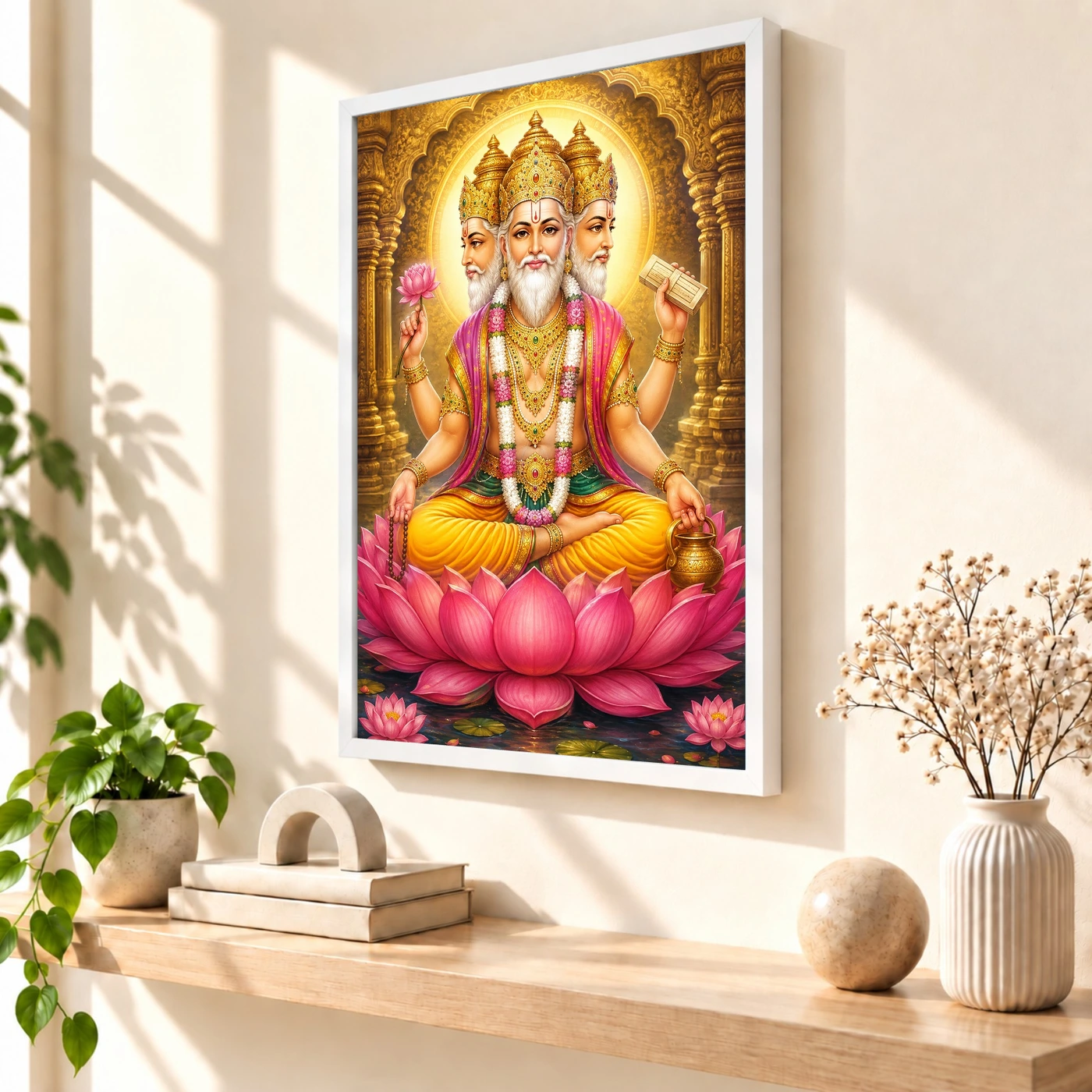 Brahma Dev Heritage Temple Architecture Backdrop Photo Frame 7 Brahma Dev Heritage Temple Architecture Backdrop Photo Frame — white frame warm console