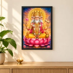 Brahma Dev Vivid Premium Spiritual Poster Art Photo Frame 11 Brahma Dev Vivid Premium Spiritual Poster Art Photo Frame — black frame pooja shelf