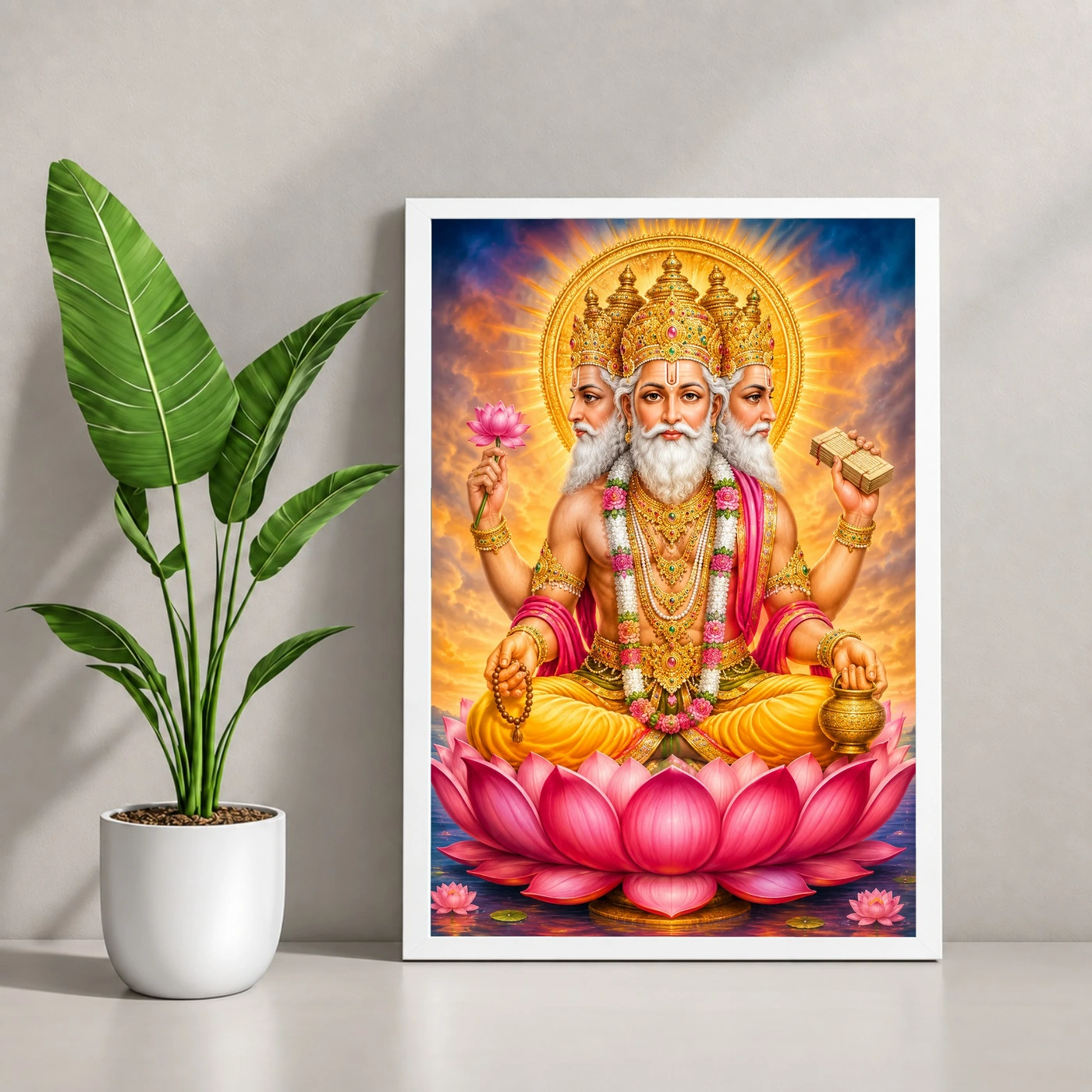 Brahma Dev Vivid Premium Spiritual Poster Art Photo Frame 4 Brahma Dev Vivid Premium Spiritual Poster Art Photo Frame — white frame console