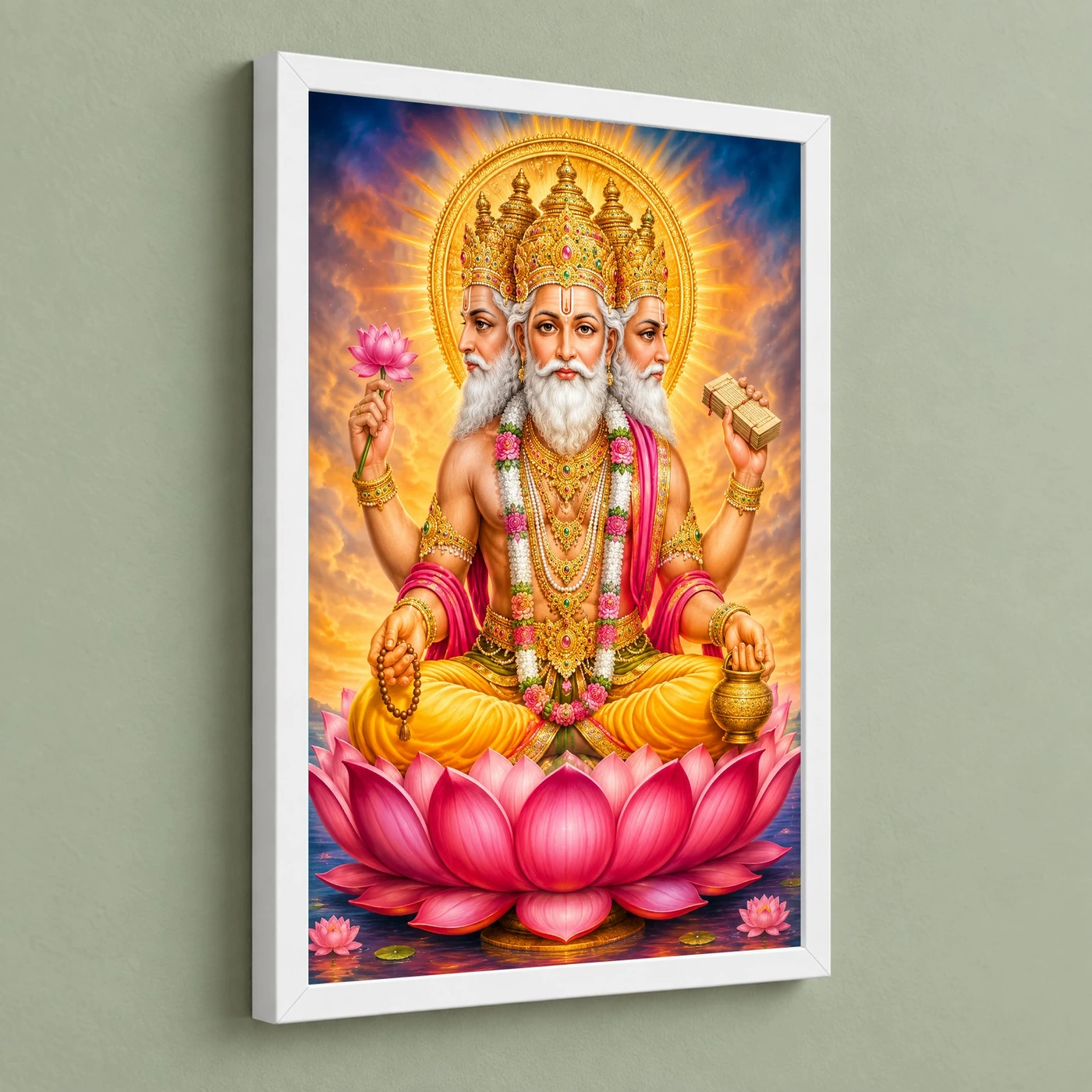 Brahma Dev Vivid Premium Spiritual Poster Art Photo Frame 5 Brahma Dev Vivid Premium Spiritual Poster Art Photo Frame — white frame angled wall