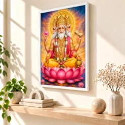Brahma Dev Vivid Premium Spiritual Poster Art Photo Frame 15 Brahma Dev Vivid Premium Spiritual Poster Art Photo Frame — white frame warm console