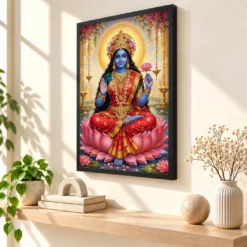 Kali Maa Traditional Indian Miniature-Inspired Devotional Art Photo Frame — black frame console