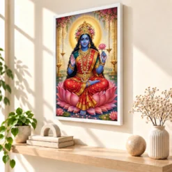 Kali Maa Traditional Indian Miniature-Inspired Devotional Art Photo Frame 15 Kali Maa Traditional Indian Miniature-Inspired Devotional Art Photo Frame — white frame warm console