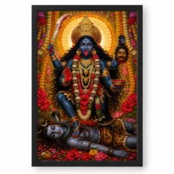 Kali Maa Grand Festival Flower Decoration Photo Frame — black frame clean