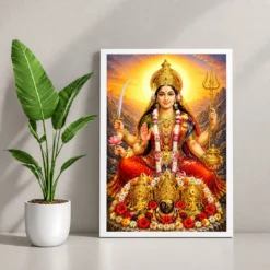 Vaishno Devi Serene Sunrise Blessing Photo Frame — white frame console