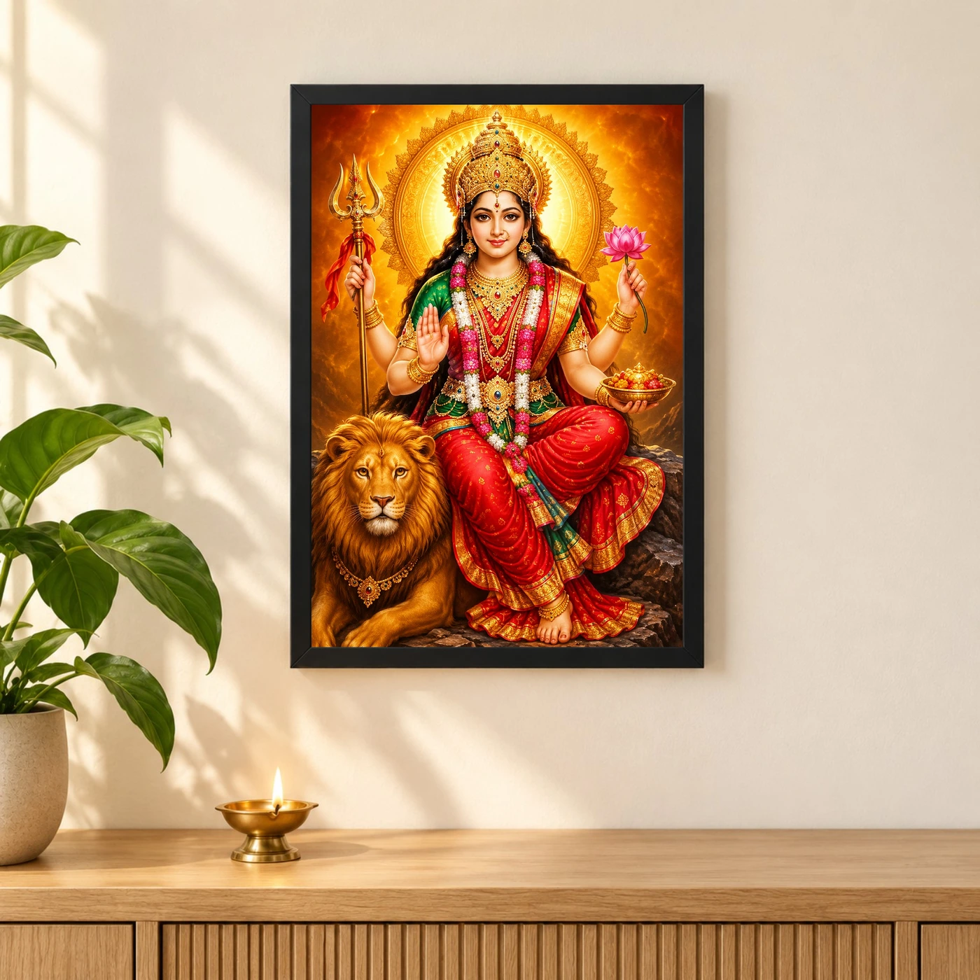 Vaishno Devi Royal Jewel-Toned Portrait Photo Frame 3 Vaishno Devi Royal Jewel-Toned Portrait Photo Frame — black frame pooja shelf