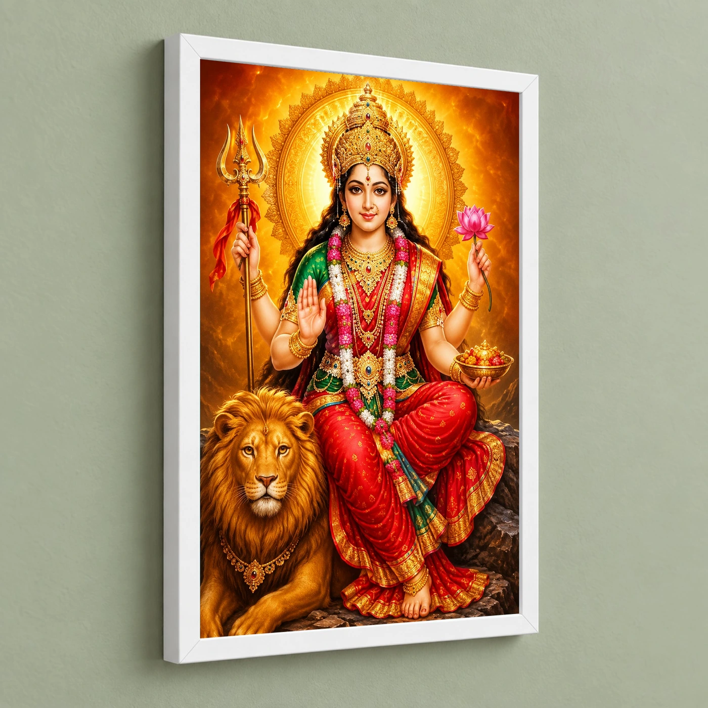 Vaishno Devi Royal Jewel-Toned Portrait Photo Frame 5 Vaishno Devi Royal Jewel-Toned Portrait Photo Frame — white frame angled wall