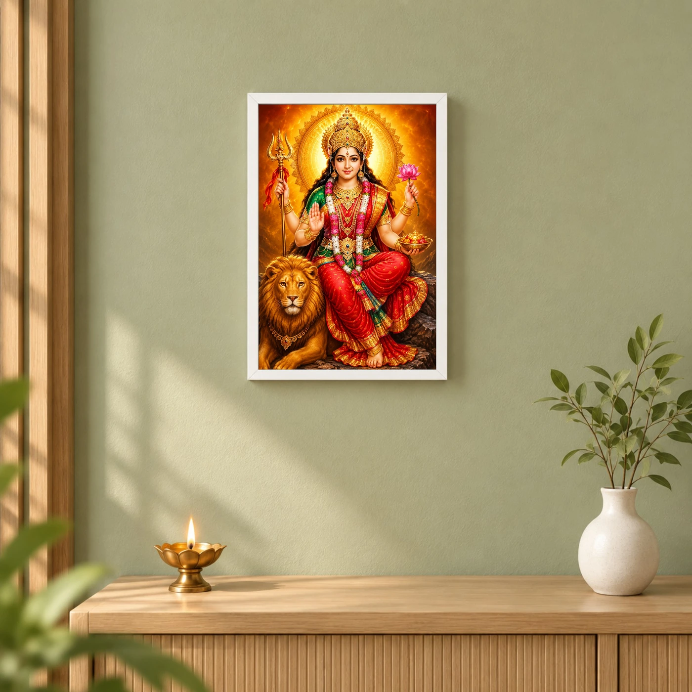 Vaishno Devi Royal Jewel-Toned Portrait Photo Frame 6 Vaishno Devi Royal Jewel-Toned Portrait Photo Frame — white frame distant wall